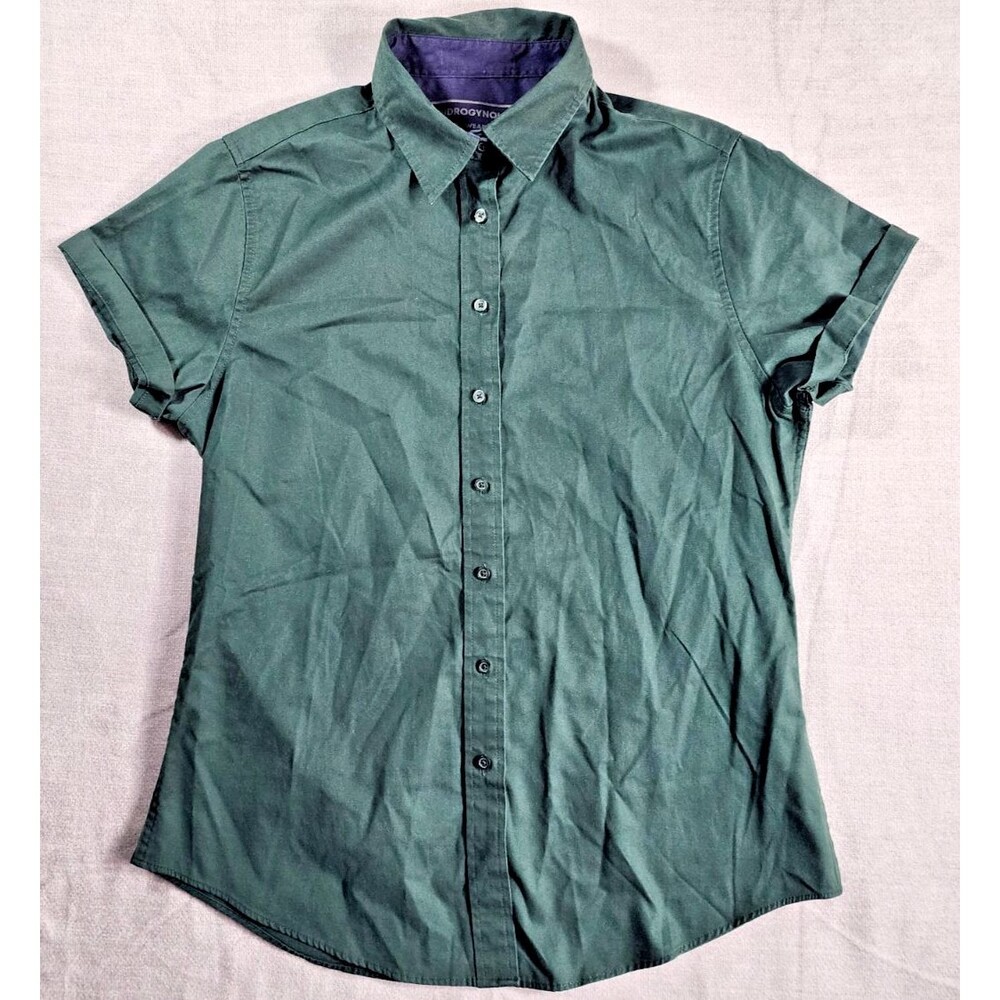 Androgynous Fox Shirt Womens Medium Button Up Short Sleeve Green